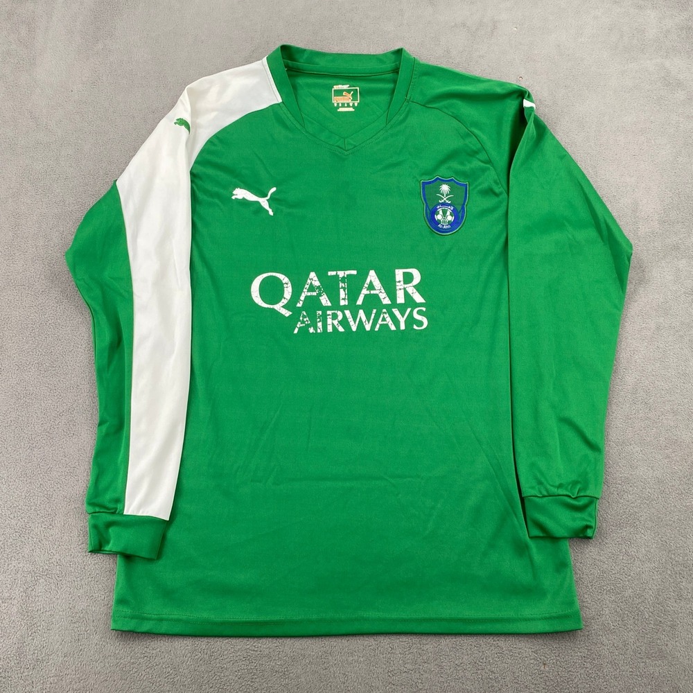 Puma Al-Ahli Saudi FC Soccer Jersey Green Long Sleeve Qatar Airways Mens Medium